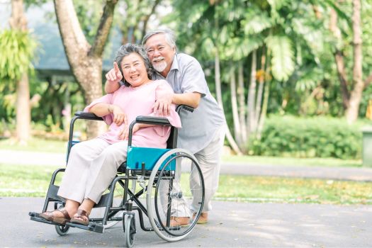 An elderly person in a wheelchair
